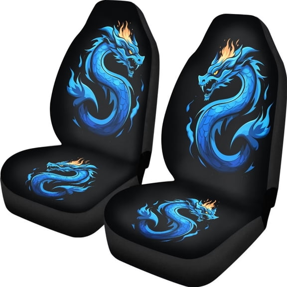 chaqlin Blue Dragon Car Seat Cover Front Seat Only,2 Pack Vehicle Seat Covers Protector Universal Car Interior Accessories for Men Women