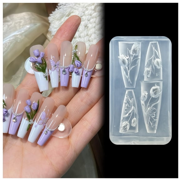 Molde de silicona 3D con forma de tulipán para decoración de uñas y flores de resina