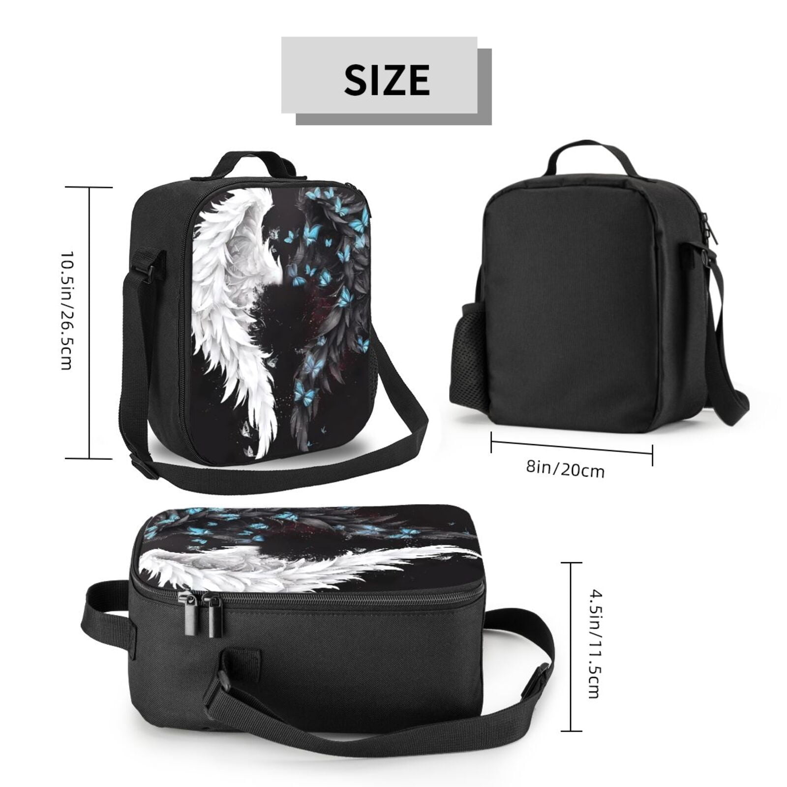 Rateoe Butterfly Angel Wings Art Lunch Bag Reusable Lunch Box with Shoulder Straps for Men Women Insulated Portable Lunchbox for adults Suitable for School Work Picnic