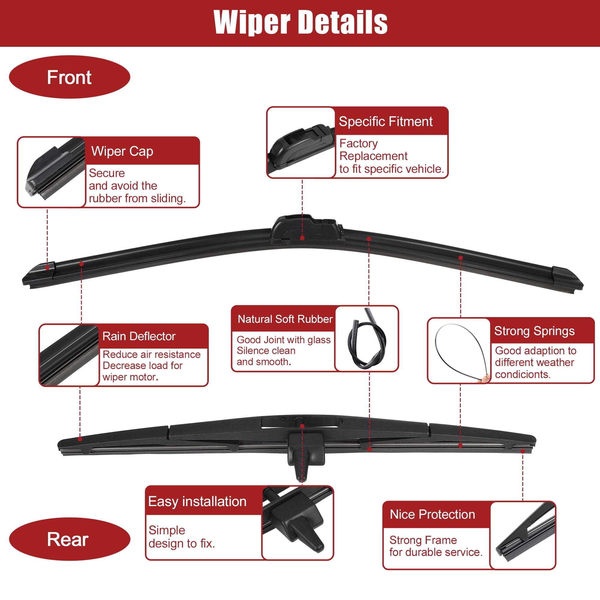 Unique Bargains 22 Inch Front Rear Windshield Wiper Blade Set for Honda Pilot 2009 2015