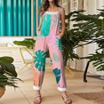 thumbnail image 5 of Iaqnaocc Hawaiian Tropic Womens Jumpsuit Summer Plus Size Boho Beach Vacation Rompers for Women Sleeveless Maple Leaf Print Jumpsuits Rompers Loose Fit Spaghetti Strap Womens Overalls Pink M, 5 of 6