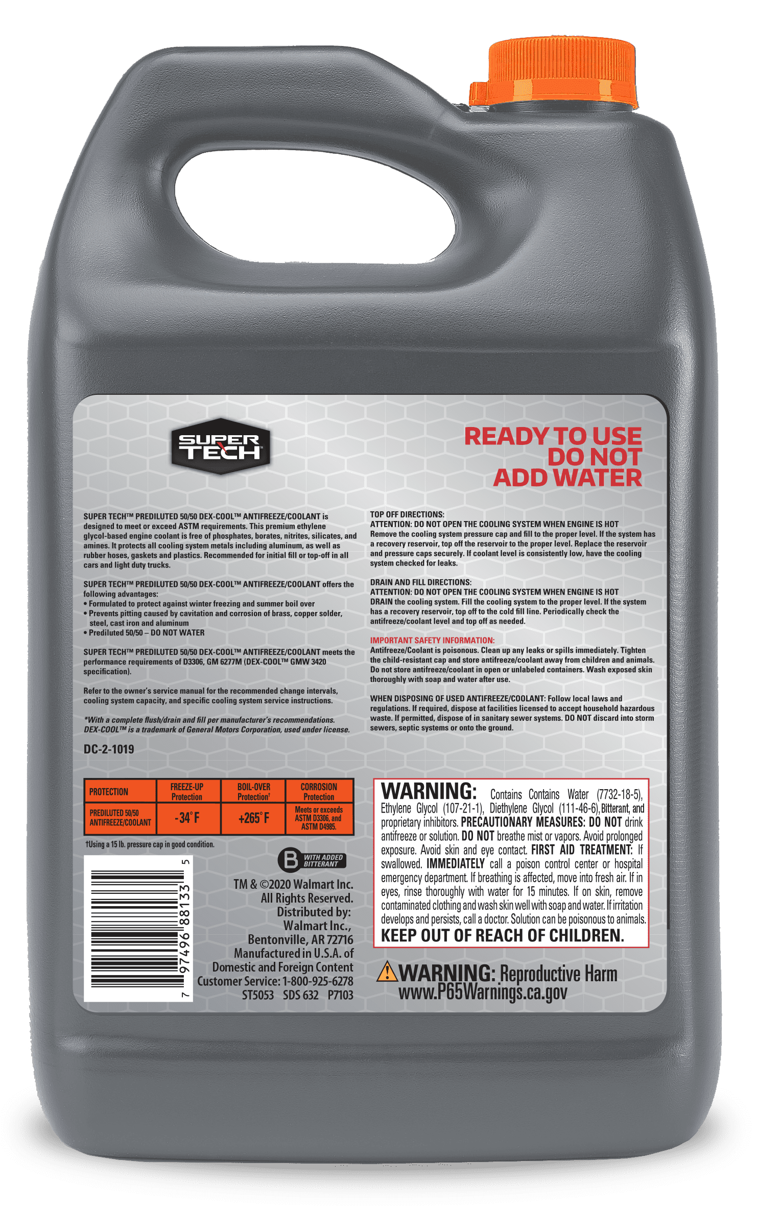 Super Tech Prediluted 50/50 Dex-Cool Antifreeze/Coolant, 1 Gallon