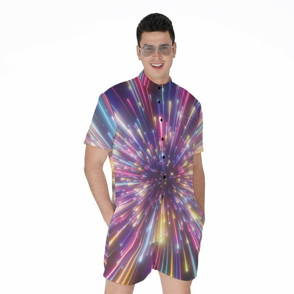 Colorful Hyperspace Short Sleeve Men'S Rompers Casual Summer Jumpsuits Outfit