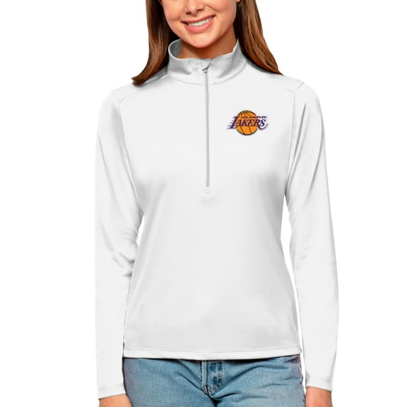 Women's Antigua White Los Angeles Lakers Tribute Half-Zip Top