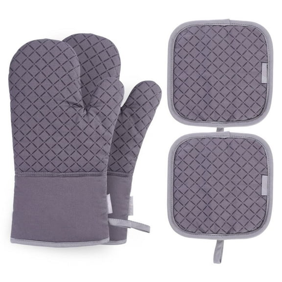 GYDEK 4PCS Heat Resistant Oven Mitts and Pot Holders, Soft Cotton Lining with Non-Slip Surface for Safe BBQ Cooking Baking Grilling