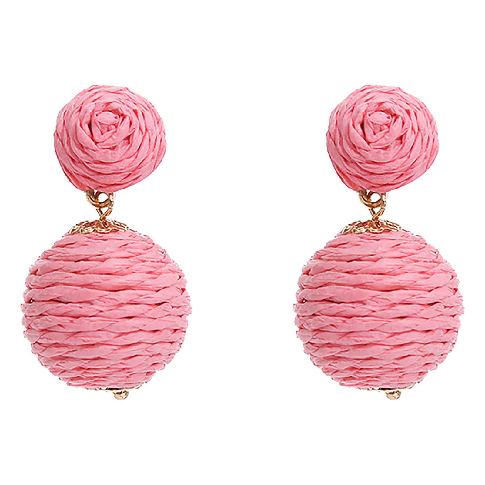 Boho Handmade Straw Rattan Drop Earrings Geometric Raffia Dangle