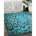 thumbnail image 3 of Ahgly Company Machine Washable Indoor Round Transitional Teal Green Area Rugs, 5' Round, 3 of 7