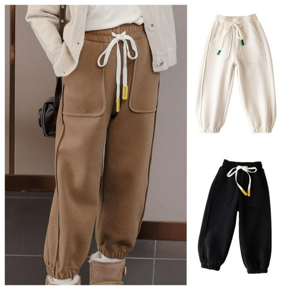 Zwiiyzr 2025 2-8 Years Old Unisex Toddler Jogger Pants Fleece Lined Kids Cotton Elastic Waist Winter Baby Sweatpants Black