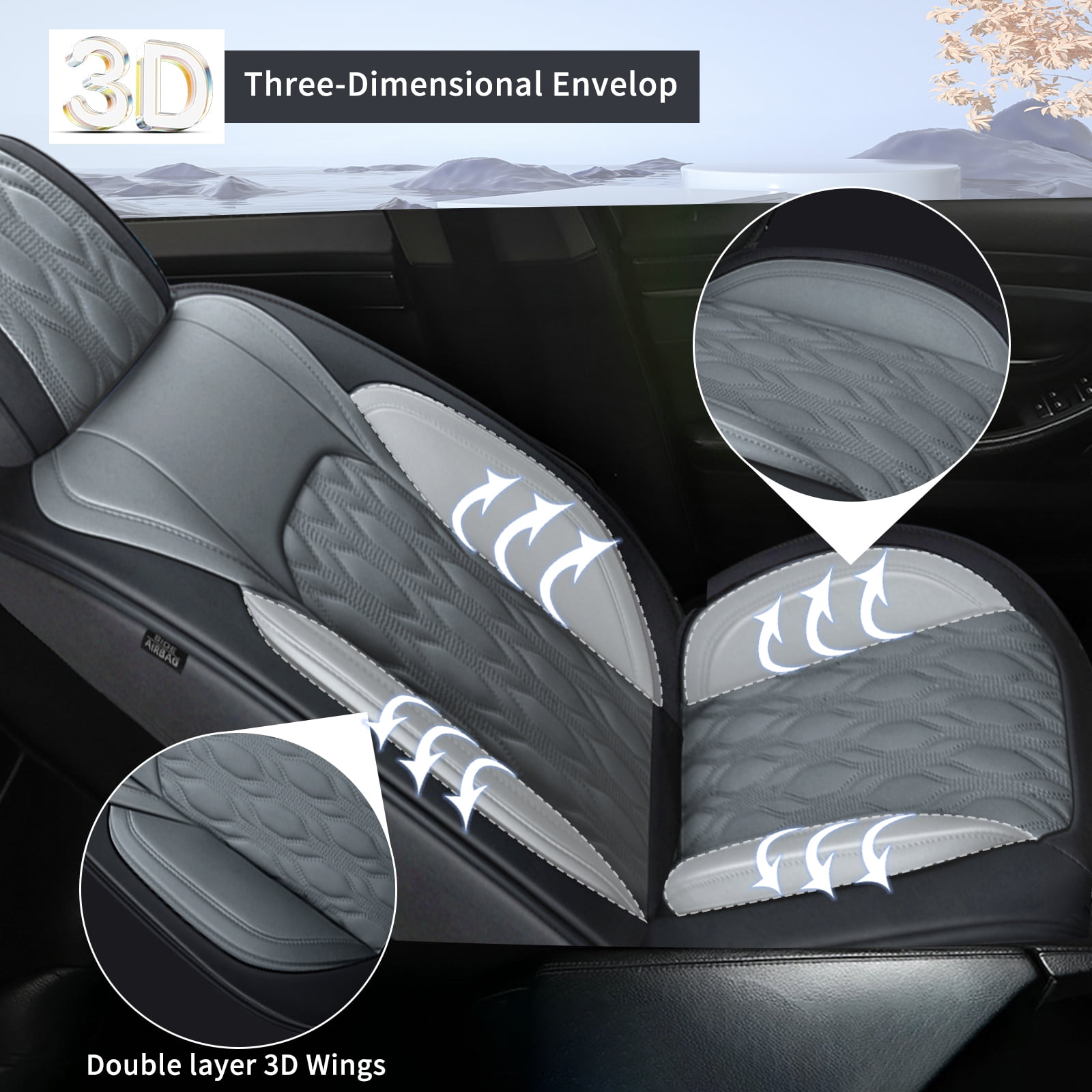 LAONNVIR Car Seat Covers,Stylish Premium Leather Automotive Seat Protectors,Airbag Compatible Auto Interior Accessories Custom Fit for Honda CRV 2007-2025,Black&Grey