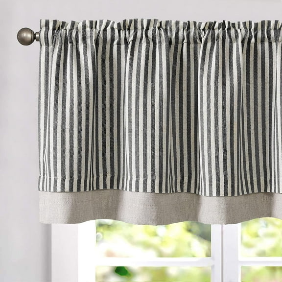 Linen Striped Valance for Windows 18 Inch Blackout Drapes for Small Window Farmhouse Double Layer Valance for Living Room Kitchen RV Rod Pocket 1 Panel Charocoal Grey on Linen