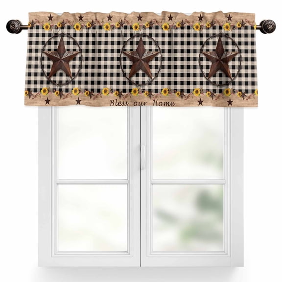 Sunflower Valances for Windows, Rod Pocket Kitchen Valance Curtains - Soft & Washable Small Window Treatment for Living Room, Bathroom, Country Star Sunflower, 54x18 Inch, 1 Panel