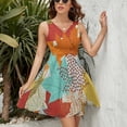 thumbnail image 3 of Multi-Color Leaves Dress Summer Street Style Dresses Female Sleeveless Printed Sundress, 3 of 7