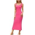 thumbnail image 5 of WIZUTIZ Wrap Dress for Women Stylish Plus Size Tunic Halter Wide Straps Solid Peplum Dress Sleeveless V-Neck Vacation Dress for Lady Midi Dress Comfy Birthday Dress Pink, 5 of 7