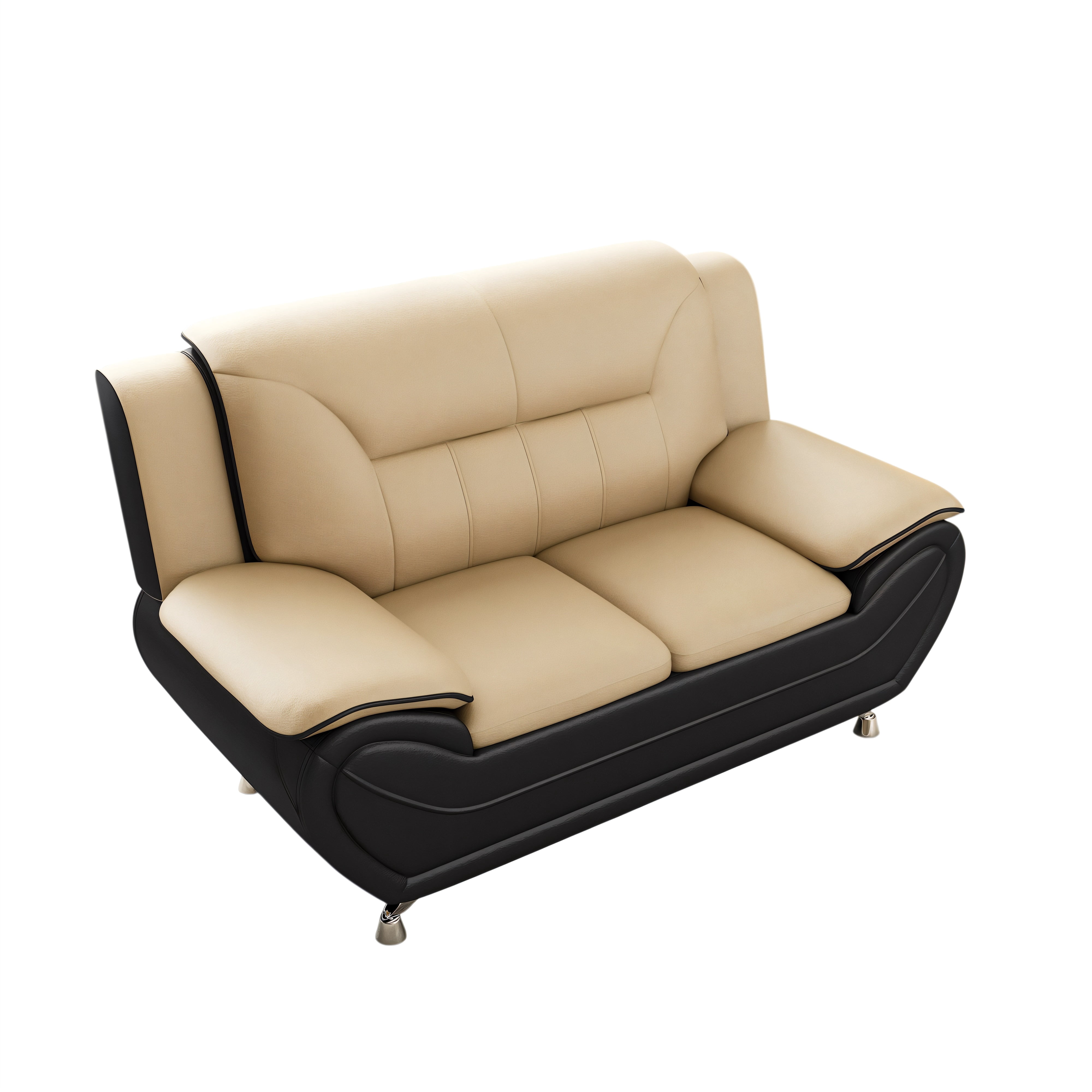 Wakefit 61"W Modern Faux Leather Loveseat,Upholstered 2-Seater Sofa Couch with Stainless Steel Legs for Living Room,Apartments,Camel & Black