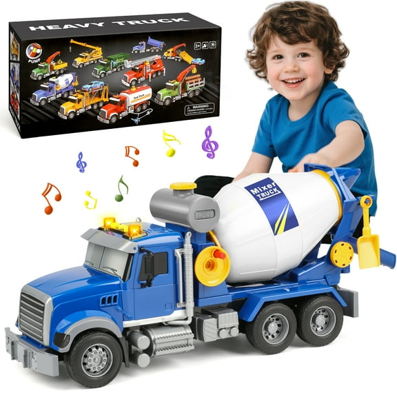 UUSUOO Toddler Trucks for Boys 3-6 Years,16" Cement Mixer Toy Truck for Boys with Lights and Sounds,Construction Trucks for Boys Age 4-7,Kids Toy Trucks Christmas Birthday Gifts for Kids,Blue