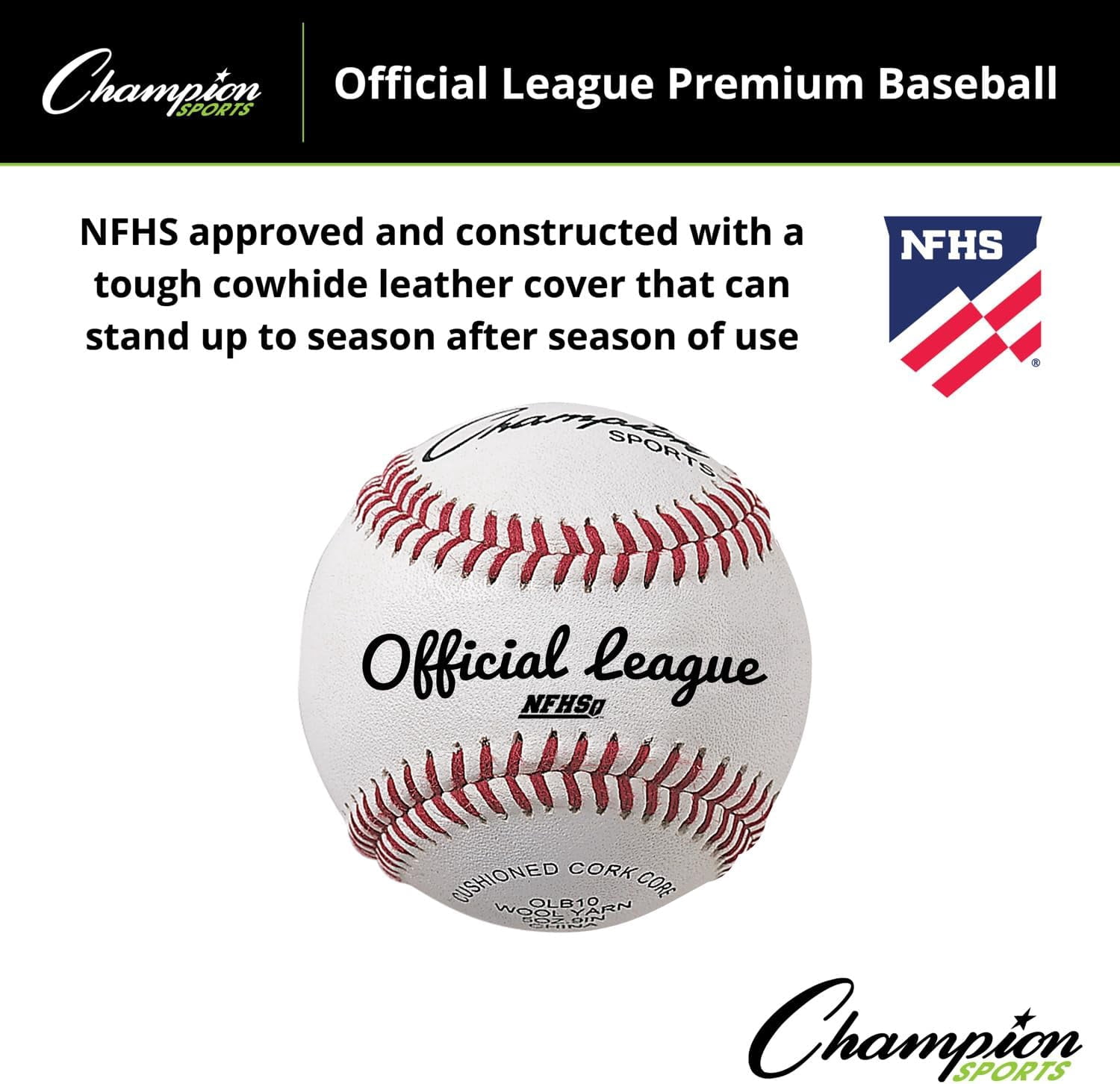 Champion Sports Leather Baseball Set: Dozen Indoor / Outdoor Genuine Leather Official League Baseballs for Practice Training or Real Game - Pack of 12