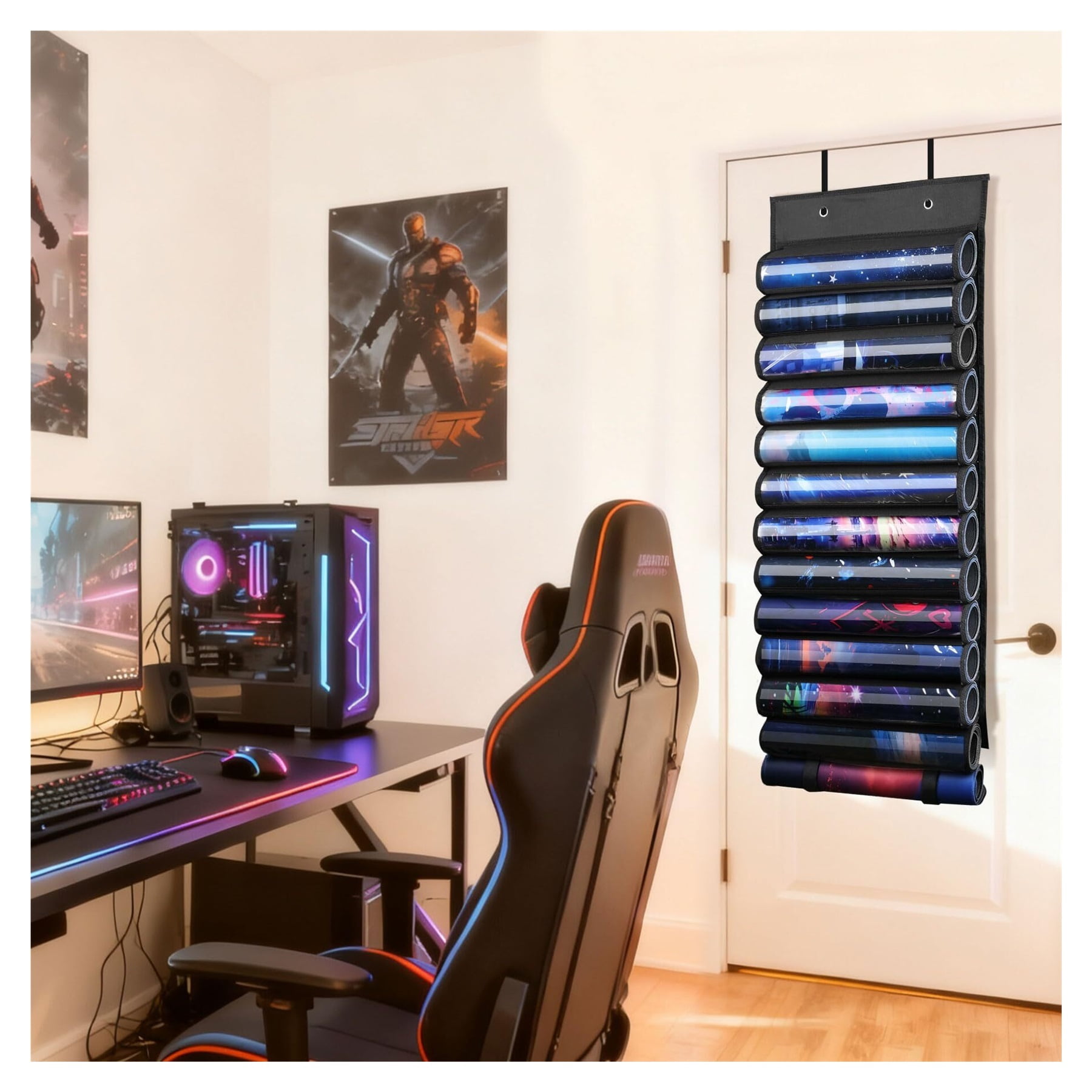 Playmats with Transparent Plastic Slots, Portable Organizer Rack for TCG/RPG Mat (Black)