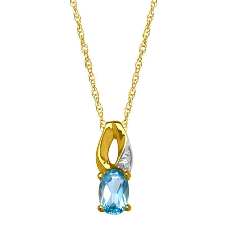 3/8 ct Natural Swiss Blue Topaz Pendant Necklace with Diamond in 10kt Gold