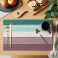 thumbnail image 2 of Placemats Set of 6, Purple Green Wood Grain Woven Placemat, Linen Place Mats for Kitchen/Dining Tables, Rustic Retro Wooden Plank Washable Table Mats for Party, 2 of 8