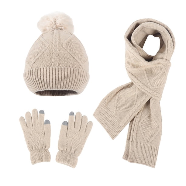 Sombreros para mujer y hombre, gorro de punto, bufanda cálida, guantes, jersey grueso de tres piezas, gorro para mujer.