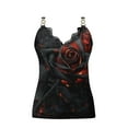thumbnail image 5 of USSUMA Womens Summer Tops and Blouses Trendy Sexy V Neck Lace Trim Cami Tank Tops Women's Rose Print Metal Ring Chain Slim Sleeveless Blouses Short Shirts, 5 of 5