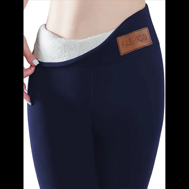 Leggings de Cintura Alta y Gruesos para Mujer: Pantalones de Yoga, Ciclismo y Entrenamiento con Control de Abdomen Sin Transparencias. Azul Marino y Etiqueta L