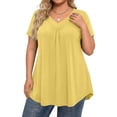 thumbnail image 2 of Women's Plus Size V Neck T Shirts Short Sleeve Tops Casual Summer Tshirts Loose Fit Tees Yellow XL, 2 of 6