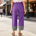 thumbnail image 6 of Yuanlook Women's Gingham Cuff Linen Blend Pants, Elastic Waist Side‑Pocket Cropped Trousers for Outing S‑XXL, 6 of 8
