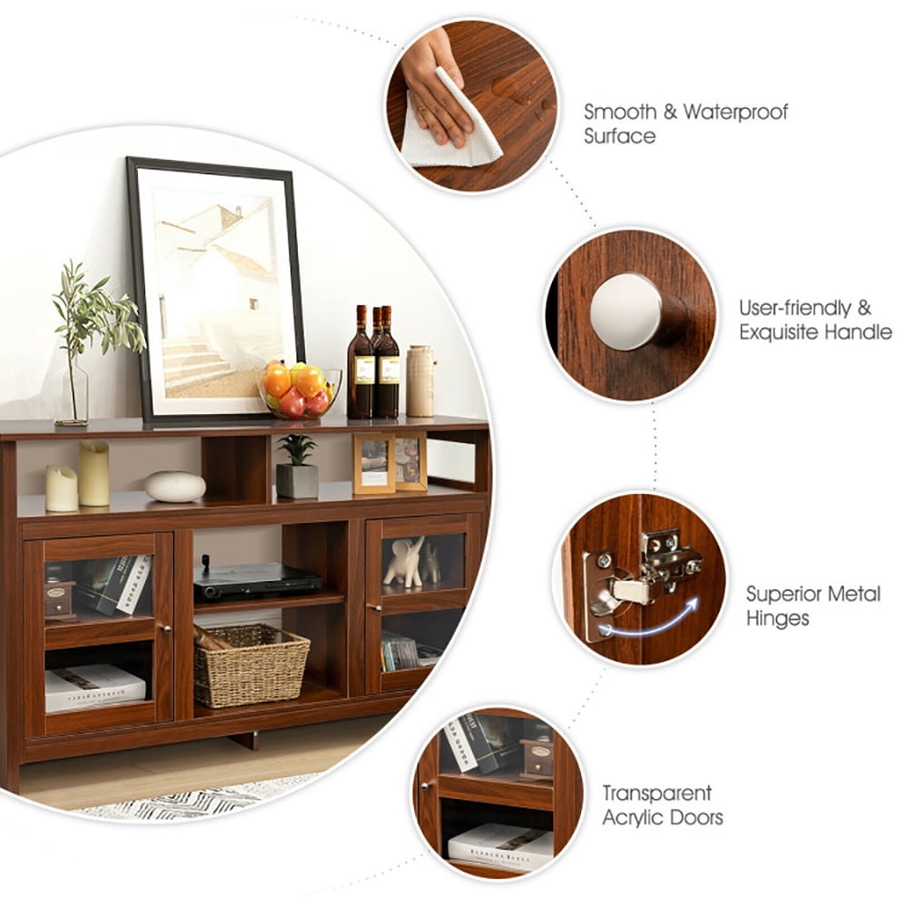 Finihen TV Stand, TV Cabinet, 58 Inch TV Stand Entertainment Console Center with 2 Cabinets, Media Entertainment Center with Storage, for Living Room, Bedroom, Walnut