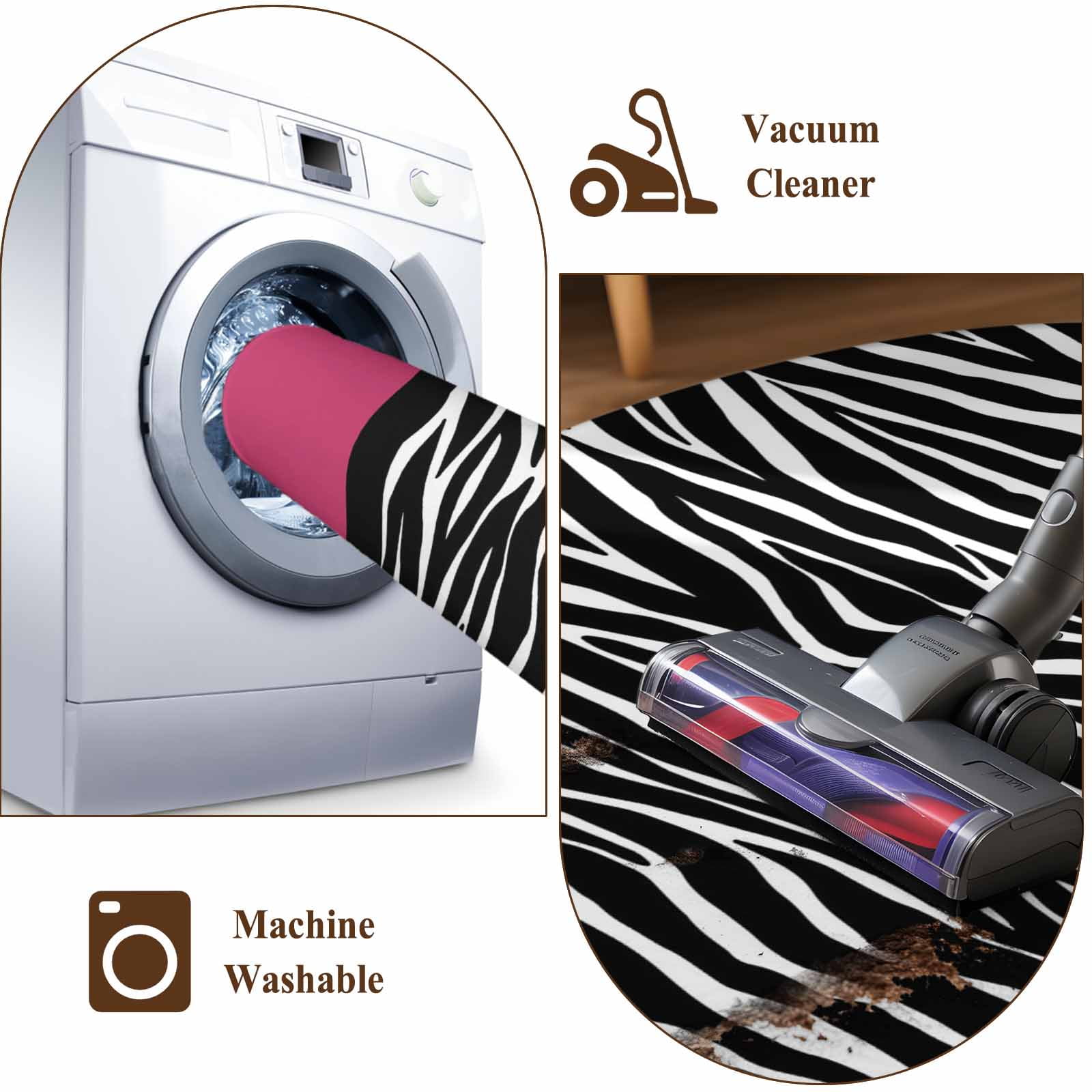Zebra Printed Area Rugs 5'x7', Washable Small Throw Rugs for Laundry Room Playroom, Modern Geometric Balck White Stripes Indoor Outdoor Rug Non-Slip Low Pile Carpet Runner Reversible Floor Mats