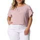 thumbnail image 1 of Blusas de verano de manga corta con pliegues y cuello redondo para mujer de tallas grandes Agnes Orinda, 3X, color rosa, 1 of 6