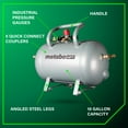 thumbnail image 3 of Metabo HPT Reserve Air Tank, High Capacity 10 Gallon Air Tank, ASME Certified, 5 Quick Connect Couplers, Industrial Pressure Gauges, Angled Steel Legs for Stability, UA3810AB, 3 of 11
