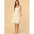 thumbnail image 4 of Vestido Aline con tirantes finos de verano para mujer Vestido de tirantes floral fruncido Beige L, 4 of 6