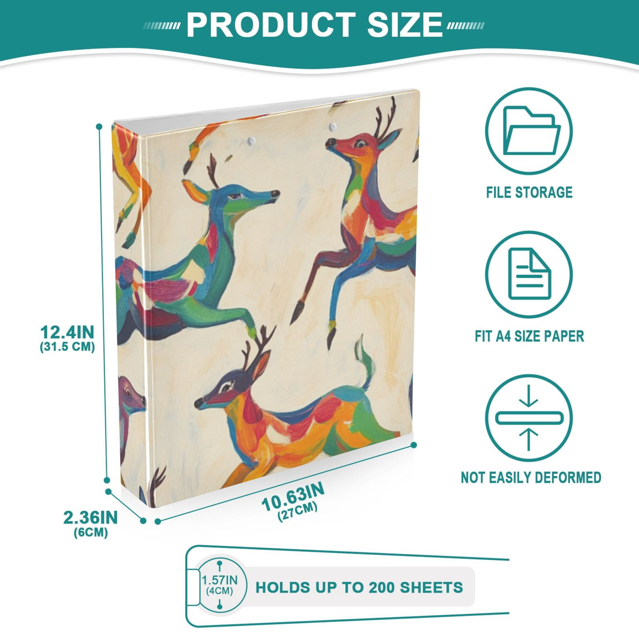 Deers Colorful 3 Ring Binders 1.5 inch Hardcover File Folders with Interior Pockets A4 Size Organizer for School Office Hospital
