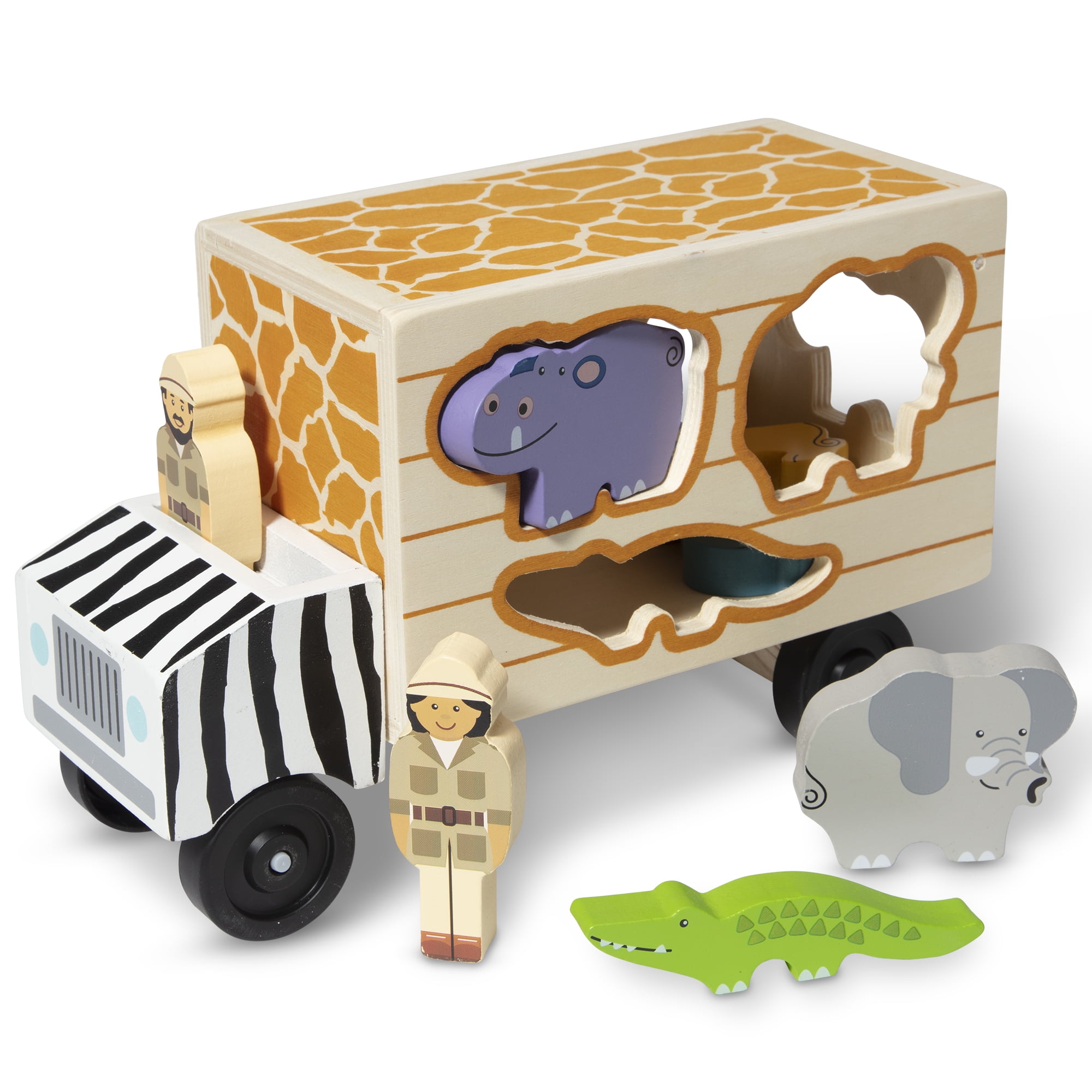 Wooden Toy With 7 Animals and Melissa & Doug Animal Rescue Shape-Sorting Truck 