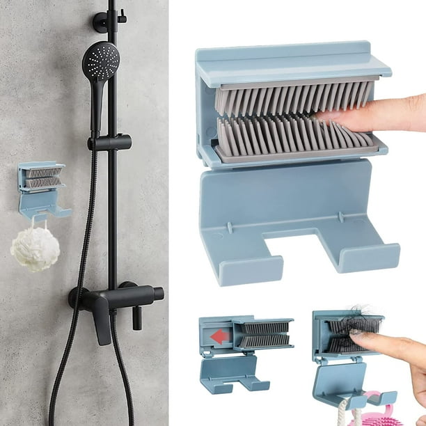 Recolector de cabello de pared para ducha, colector de cabello de silicona para pared 2 en 1, colector de cabello con gancho plegable, trampa para cabello para protector de drenaje de ducha