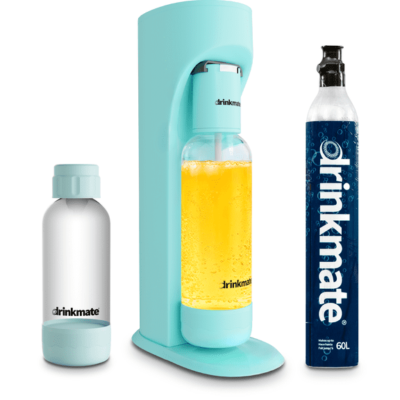 Drinkmate OmniFizz Sparkling Water Maker & Soda Streaming Machine | Carbonates Any Drink | SPECIAL BUNDLE | Includes 60L CO2 Cartridge Two BPA-Free Bottles (Arctic Blue)
