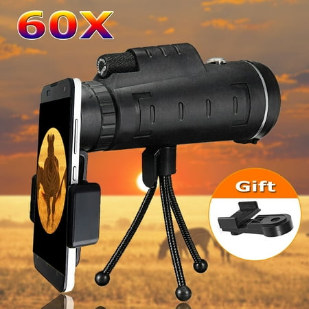 Telescope Camera 9500m 40x60 Waterproof Outdoor HD Monocular Universal Cell Phones Camera Lens Telescope W/Compass,Phone Holder and Tripod For Camping Hunting Valentine's Gifts ()