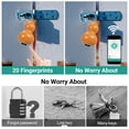thumbnail image 4 of T08D Smart Fingerprint Padlock with TUYA App Control, IP65 Waterproof ABS & Steel Cable Lock, 20 Fingerprint Storage, 0.5s Quick Unlock, Rechargeable 65mAh Battery, Ideal for Home, Gym, Cabinet,, 4 of 7