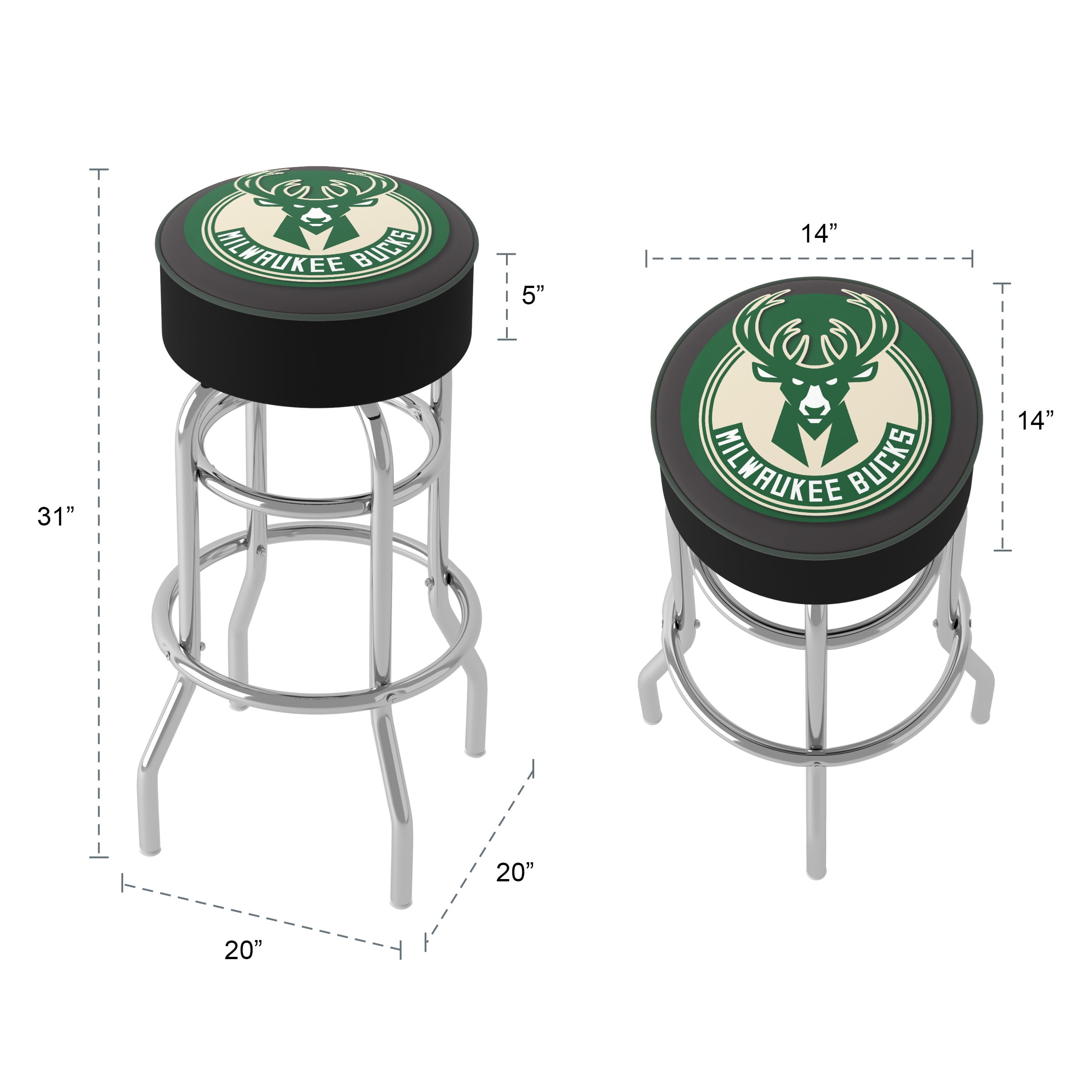 Trademark Gameroom Milwaukee Bucks Logo Bar Stool with Padded Seat