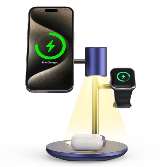 Wireless Charger, 4-in-1 Charging Station for Multiple Devices, Charger Stand with Night Light, Compatible with iPhone 17 16 15 14 13 12, Samsung S25 S24 S23 S22 iWatch 11/10/9/8 & AirPods