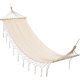 thumbnail image 1 of Double Hammock with Tassels, Solid Wood Struts, Suitable for Indoor, Yard and Outdoor, White, 1 of 5