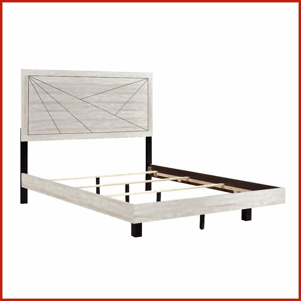 King Size Engineered Wood Bed Frame with Line Headboard Dusty Gray Oak for Master & Guest Rooms
