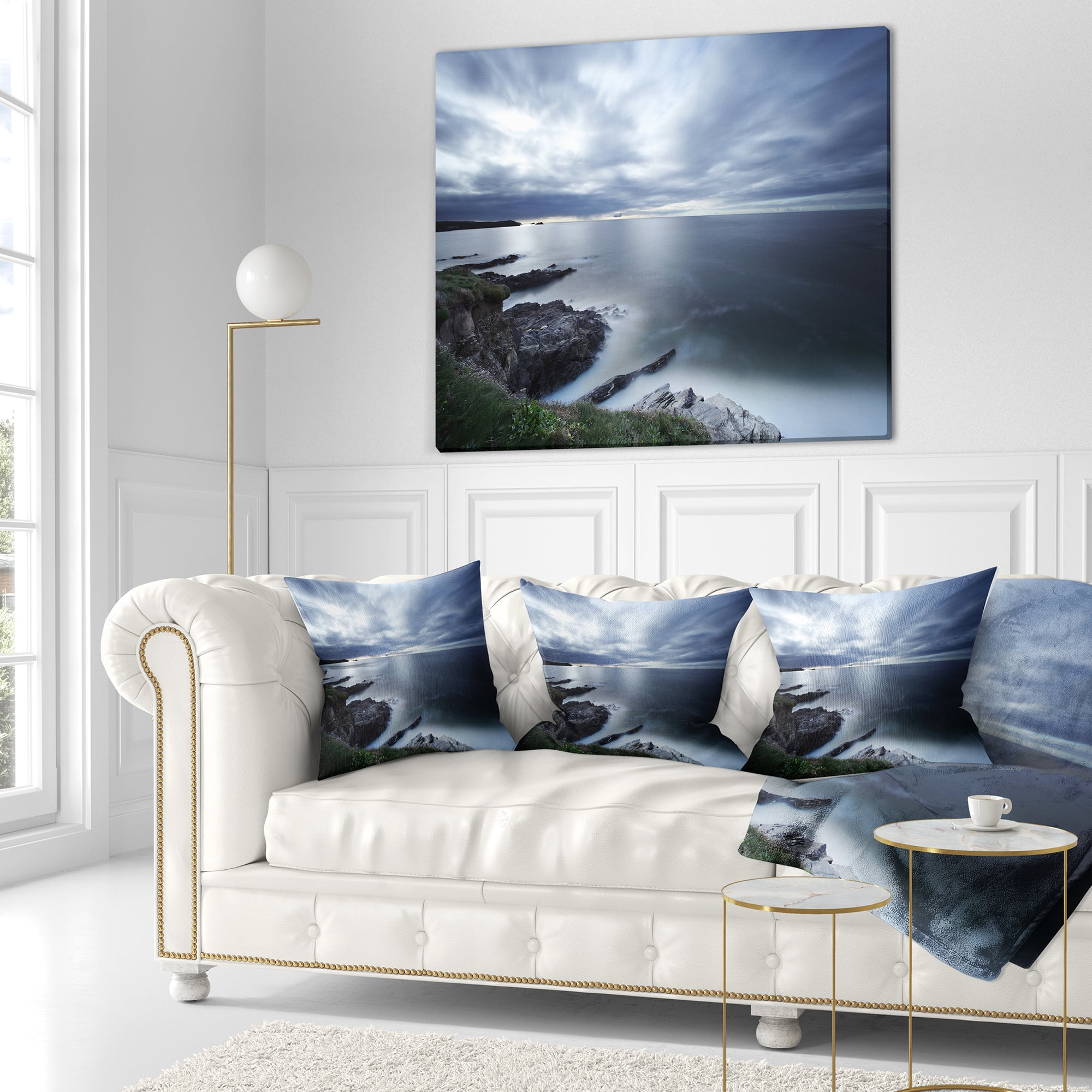 Designart Gloomy Bluish Atlantic Beach Portugal - Seascape Throw Pillow - 16x16