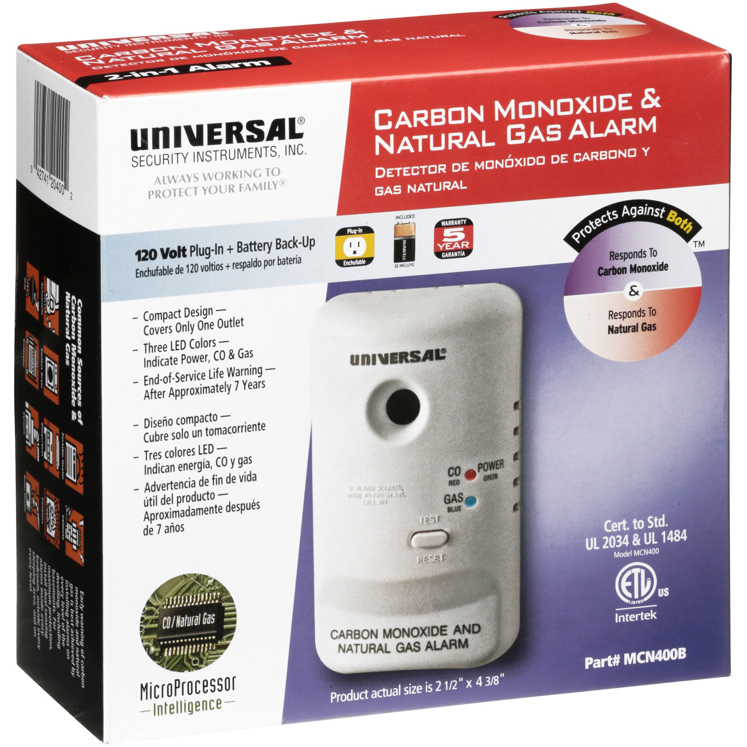 Universal Plug-In Carbon Monoxide and Natural Gas Detector - MCND401B