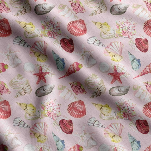 Soimoi Sea Shell Print,Cotton Poplin, Sewing Fabric Sold by The Yard 42 Inch Wide,Sewing Craft Quilting/Quilt Making Fabric, Light Pink