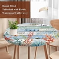 thumbnail image 3 of Coastal Coral Round Tablecloth 36-44 Inch Round Fitted Table Cloth with Elastic Edge, Summer Beach Starfish Teal Blue Woode Waterproof Table Cover Protector for Outdoor Picnic Party Dining, 3 of 6