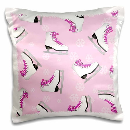 Snowflake Pals - 3dRose Figure Skating - Skate and Snowflake Print - Pale Pink - Pillow Case, 16 by 16-inch
