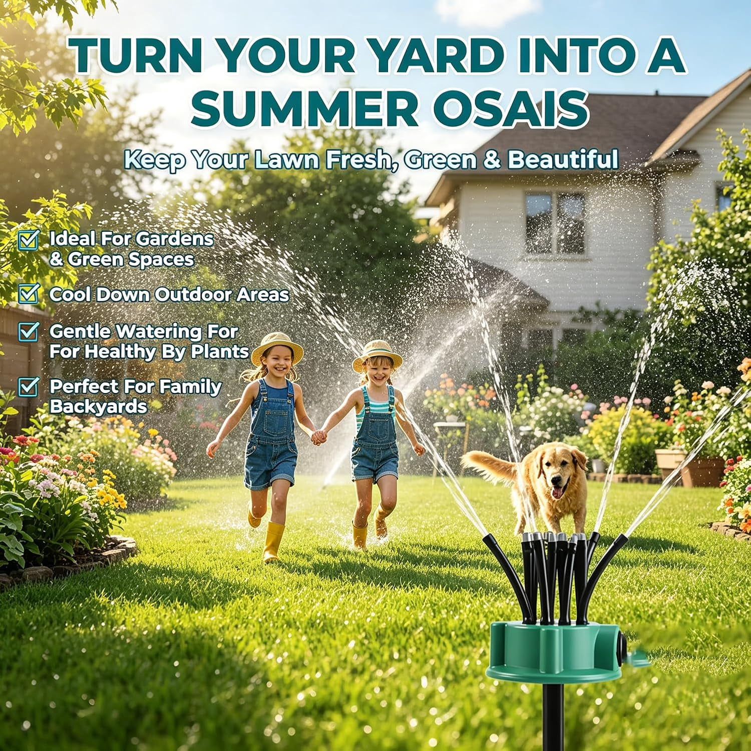 360° Multi-Directional Lawn Sprinkler, Stable Rotating Water Sprinkler, Wide Coverage, Easy Connect for Yard Garden（1PCS）
