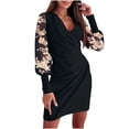 thumbnail image 2 of FcBaudy Robe à Manches Longues Col en V, Robes d'Été pour Femmes, Robes pour Femmes Robe d'Hiver Imprimée en Dentelle à Manches Longues Taille Robe pour Femmes, 2 of 6